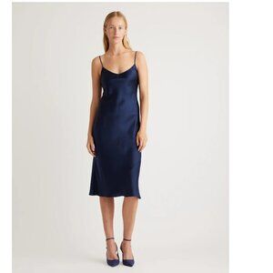 Quince 100% Washable Silk Slip Dress - Navy - M